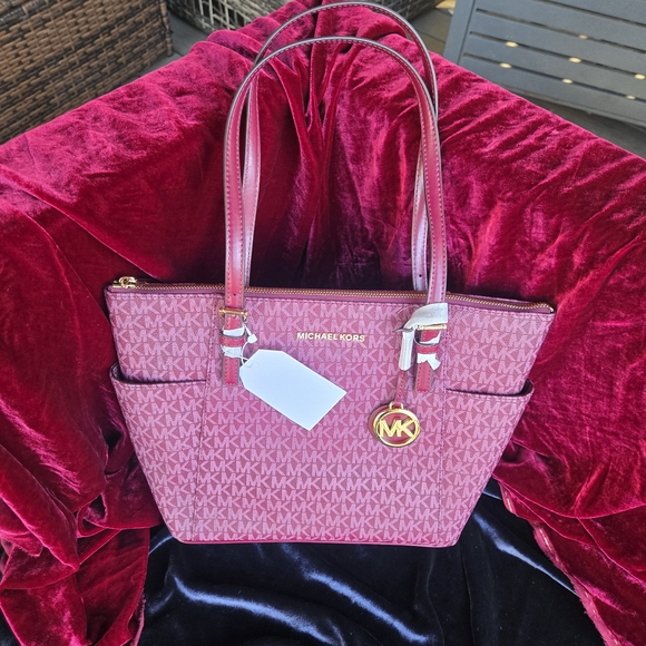 Michael Kors Handbags - Michael Kors Jet Set Item EW TZ Tote Signature DK Berry NWT